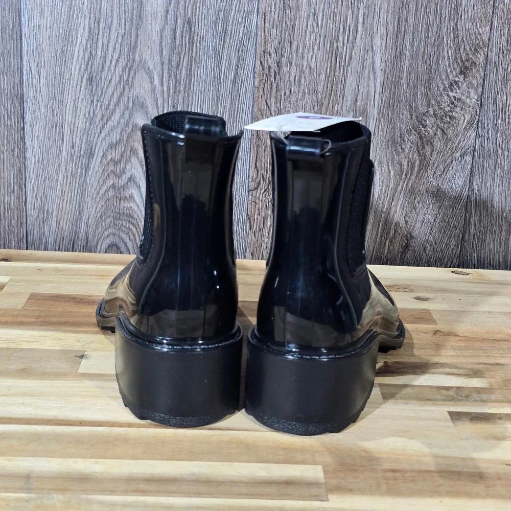 A New Day Black Glossy‎ Chelsea Rain Boots Block Heel Women's Size 6
